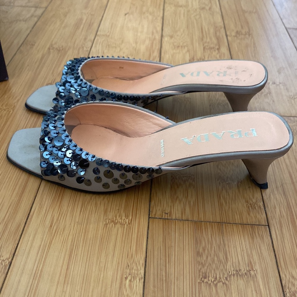 Prada Gray Sequin Embellished Slide Sandals - Picture 2 of 5